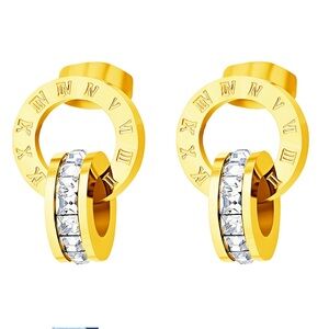 EARRINGS, 18K GOLD PLATED STEEL Roman Numeral Hoop Earrings
